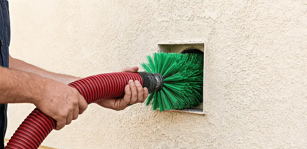 Air duct cleaning brush removing debris from a vent opening in Stamford, CT