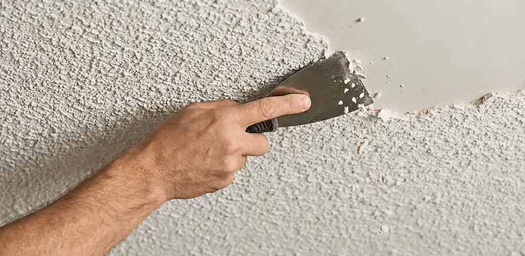 Popcorn ceiling removal scraping off textured ceiling finish in Stamford, CT