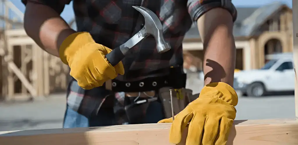 Handyman fixing wood trim with a hammer for home repairs in Stamford, CT