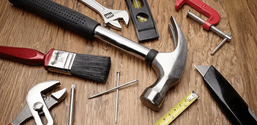 Handyman tools laid out for home repair and maintenance work in Stamford, CT