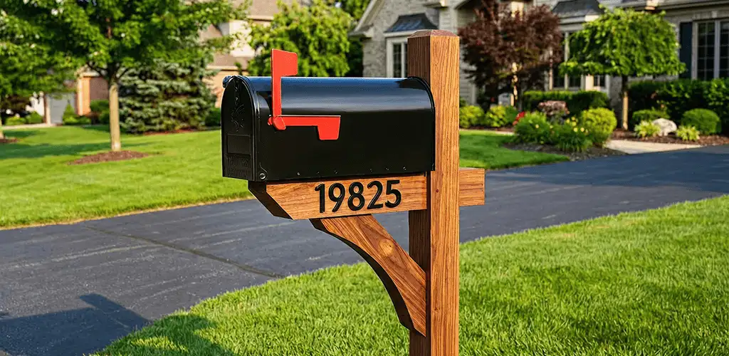 New mailbox installation with post and address number for a home in Stamford, CT